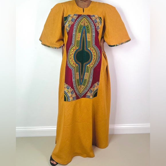 Handmade Burnt Orange Dashiki Detail Maxi Dress - Picture 9 of 10